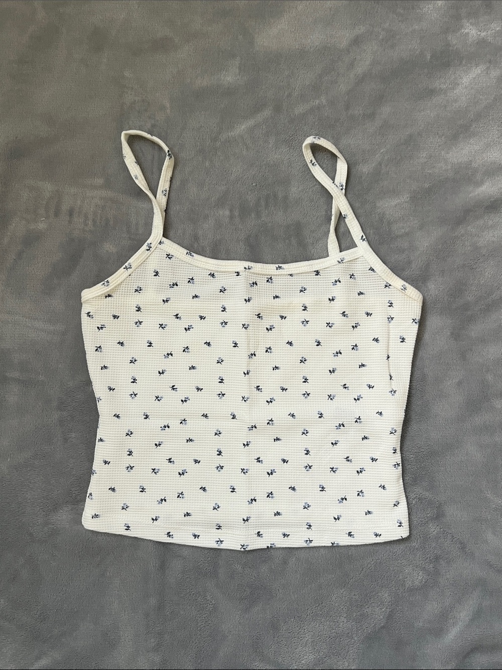 Garage White Ribbed Floral Strap Cami